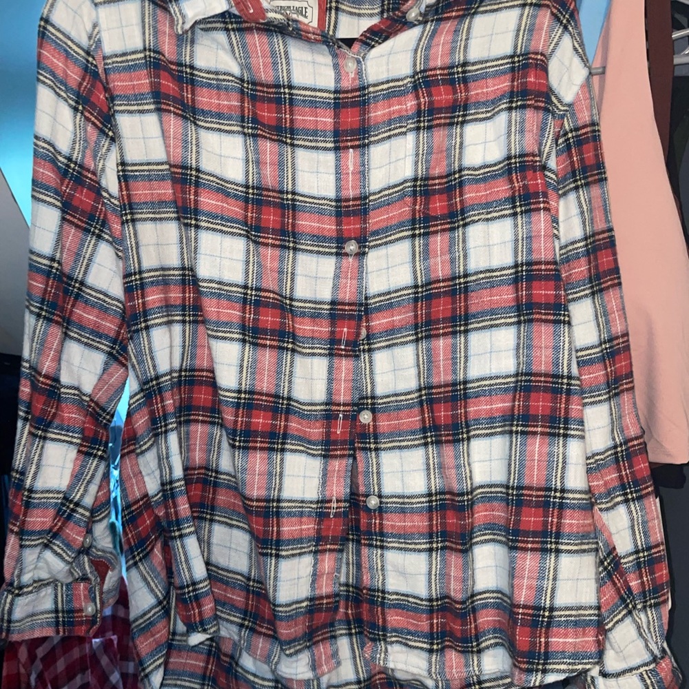 Red and White Plaid Button-Up Shirt